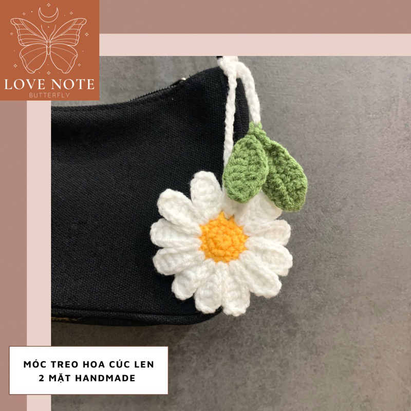 Móc khoá/móc treo hoa cúc len 2 mặt handmade treo chìa khoá, balo, túi xách