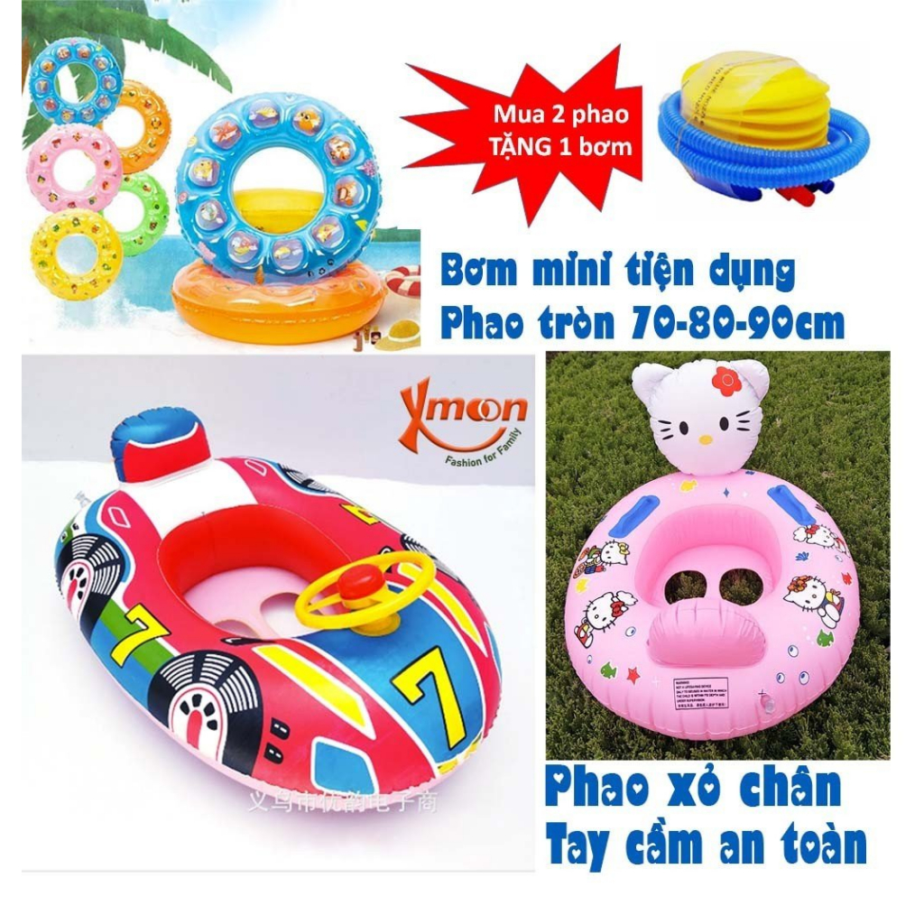 Phao bơi cho bé xỏ chân có tay cầm phao bơi 2 tầng 2 van an toàn bơm mini tiện lợi Xmoon PBT PXC
