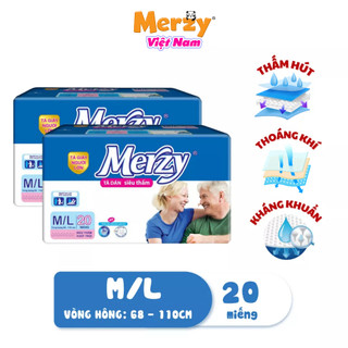 Tã dán người gìa merzy cao cấp siêu thấm, khô thoáng size m/l 20 miếng