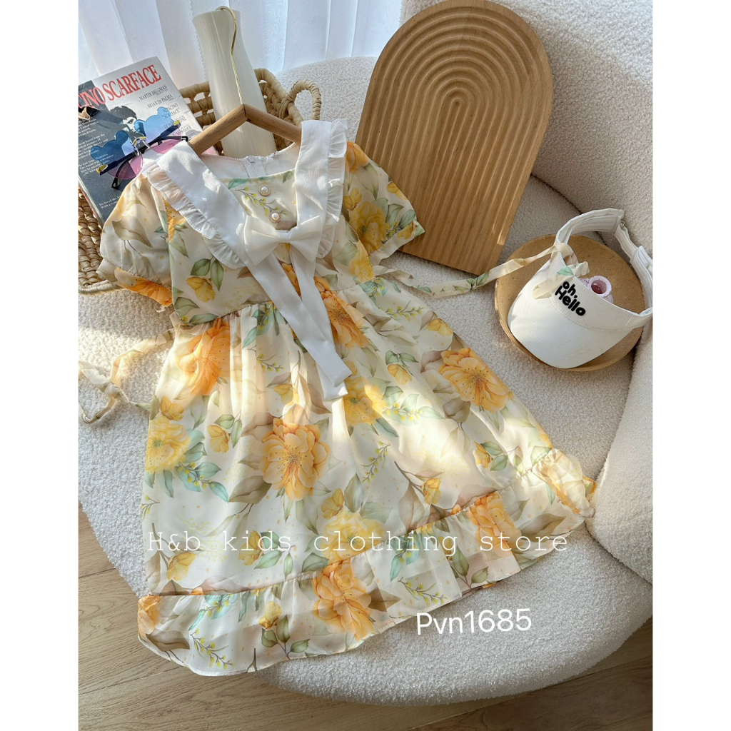 Váy voan lụa hoa cực kì sang chảnh cho bé gái size nhỡ 15-28kg, váy đi học cho bé gái