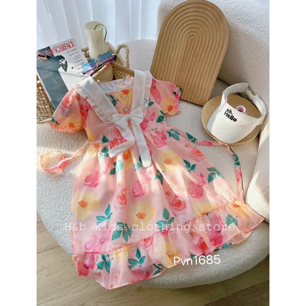 Váy voan lụa hoa cực kì sang chảnh cho bé gái size nhỡ 15-28kg, váy đi học cho bé gái