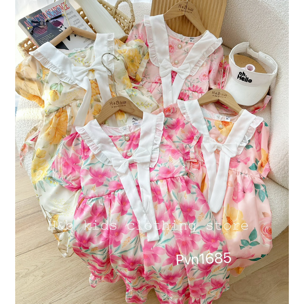 Váy voan lụa hoa cực kì sang chảnh cho bé gái size nhỡ 15-28kg, váy đi học cho bé gái