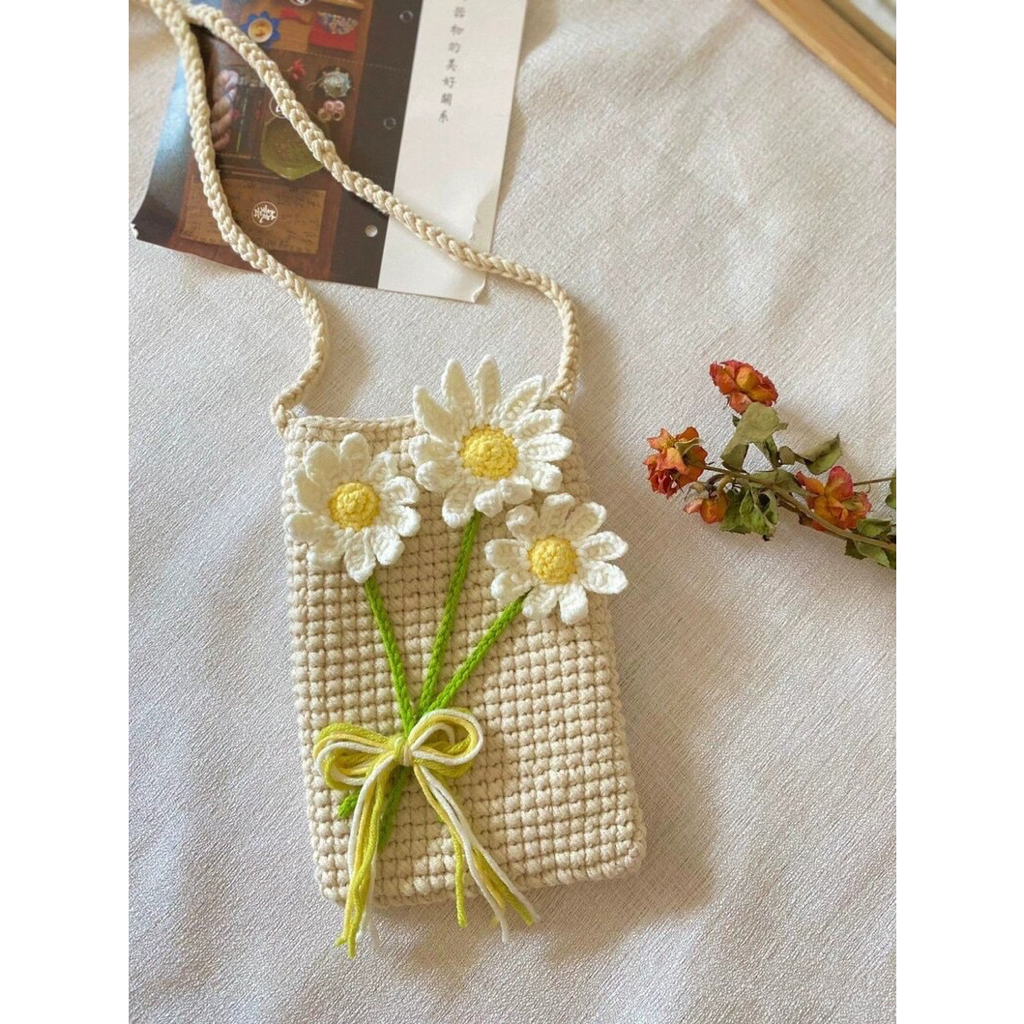 Túi len vintage hoa đựng điện thoại xinh xắn/ túi đeo chéo handmade