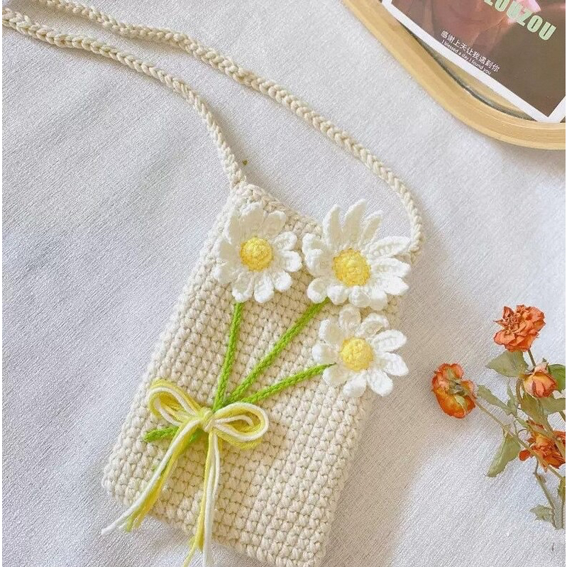 Túi len vintage hoa đựng điện thoại xinh xắn/ túi đeo chéo handmade