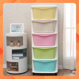 Tủ nhựa đa sắc ngăn kéo 5 tầng có bánh xe , đựng đồ chơi, quần áo.