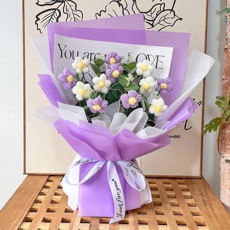 Hoa len handmade, bó hoa 5 cánh bằng len quà tặng trang trí