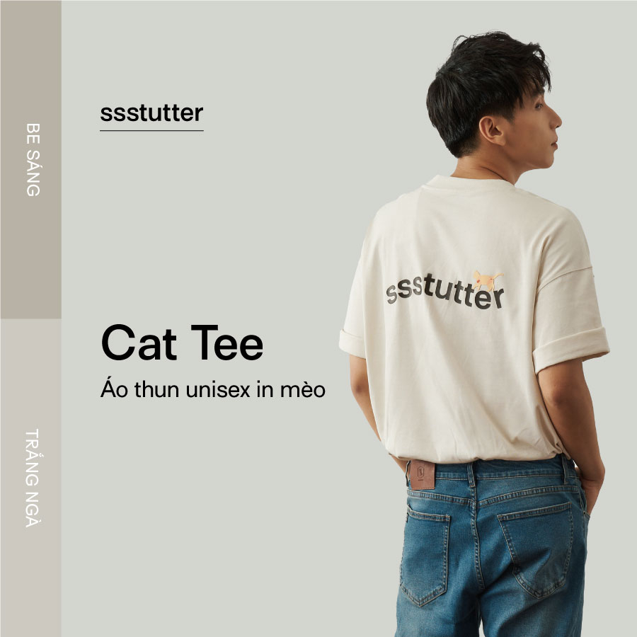 Áo thun cổ tròn in hình nam nữ SSSTUTTER dáng rộng thun cotton 2 chiều thoáng mát tay loose in nổi CAT & RABBIT TEE