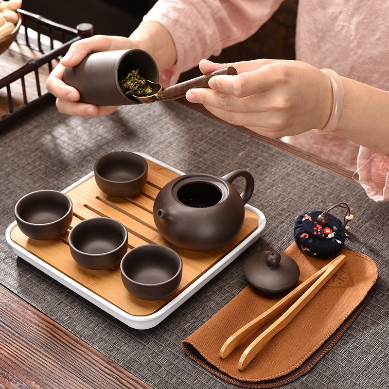 Bộ Ấm Chén Uống Trà Tử Sa 6 Chén, 12 Món - Bộ Ấm Chén Trà Đạo Sứ Thanh Kèm Túi Đựng Xách Tay Dùng Làm Quà Tặng | BigBuy360 - bigbuy360.vn