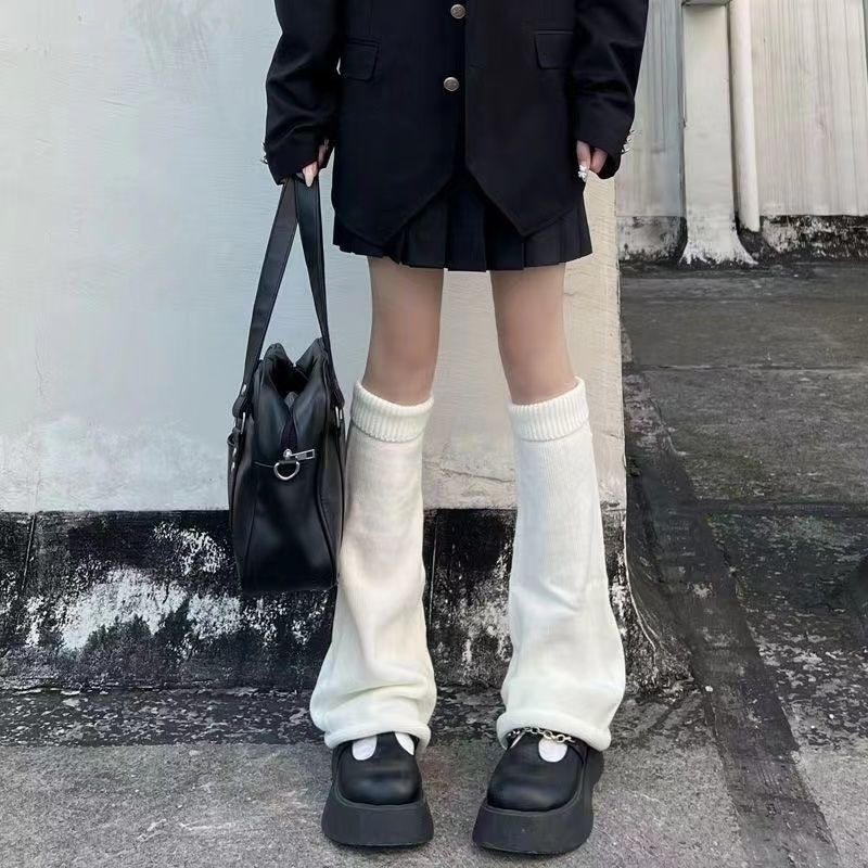 Tất Ống Chân Dệt Kim đen trắng ống loe giãn giữ ấm Phong Cách Lolita JK Thời Trang học sinh Cho Nữ