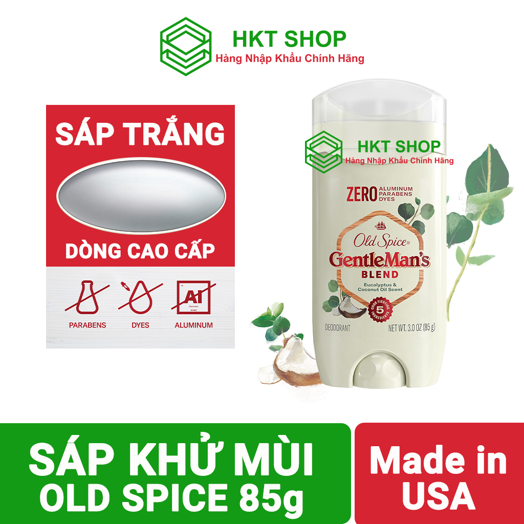 Lăn Khử Mùi Old Spice GentleMan's Blend Eucalyptus with Coconut Oil 85G (Sáp Trắng) - HKT Shop