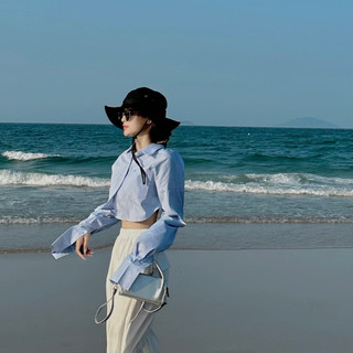 Sơ Mi Croptop Xanh kẻ sọc