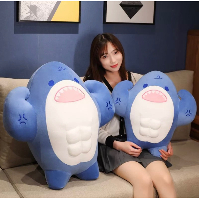 Thú Nhồi Bông Cá Mập Cơ Bắp 2 Size Mềm Mịn Siêu Cute