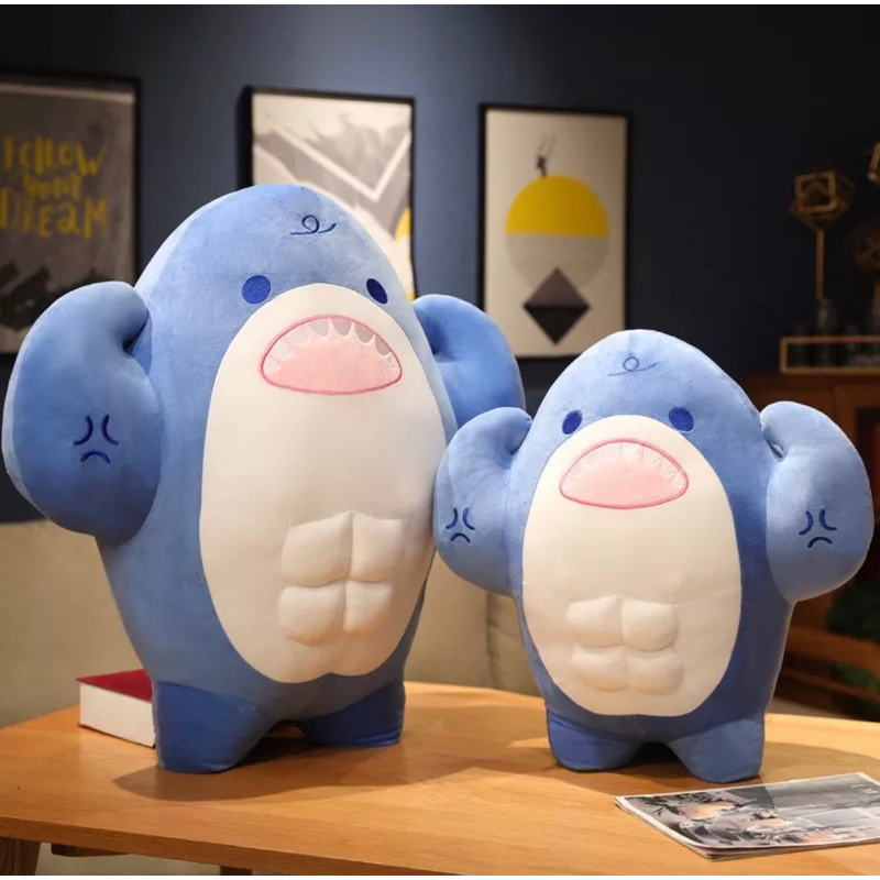 Thú Nhồi Bông Cá Mập Cơ Bắp 2 Size Mềm Mịn Siêu Cute