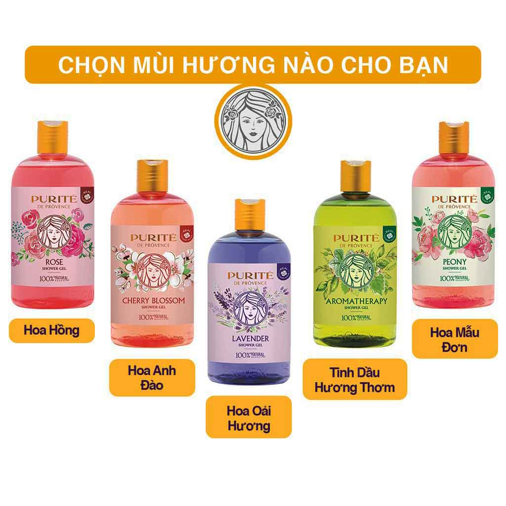 Sữa Tắm Purité Mềm Mịn tinh dầu thiên nhiên SỮA TẮM PURITE 850ml