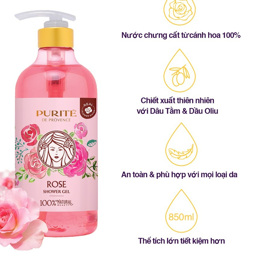 Sữa Tắm Purité Mềm Mịn tinh dầu thiên nhiên SỮA TẮM PURITE 850ml