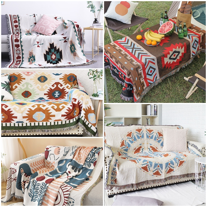 Thảm Thổ Cẩm Dân Tộc Đi Du Lịch Dã Ngoại, Khăn Trải Ghế Sofa Trang Trí Chụp Ảnh