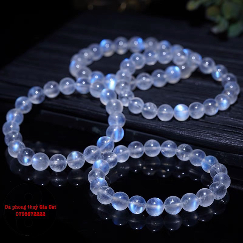 Vòng tay đá mặt trăng moonstone 8A Vip Đẹp siêu ánh siêu trong kiểm định