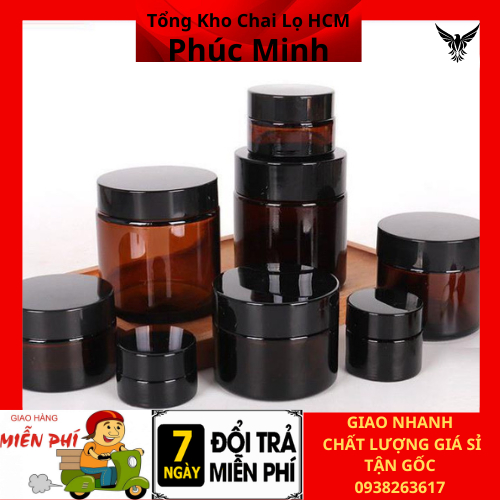Hũ Chiết Mỹ Phẩm ❤  Hủ Thủy Tinh Nâu đựng kem, phụ kiện du lịch
