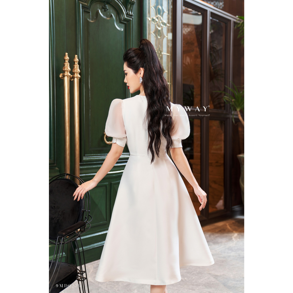 Đầm Trắng Nữ Dự Tiệc MY WAY Tay Phồng Dáng Xòe Sang Trọng 9MD0226