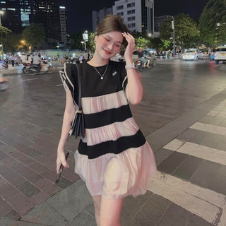 Váy zip pha tơ 2 màu be và ghi