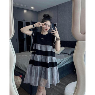 Váy zip pha tơ 2 màu be và ghi