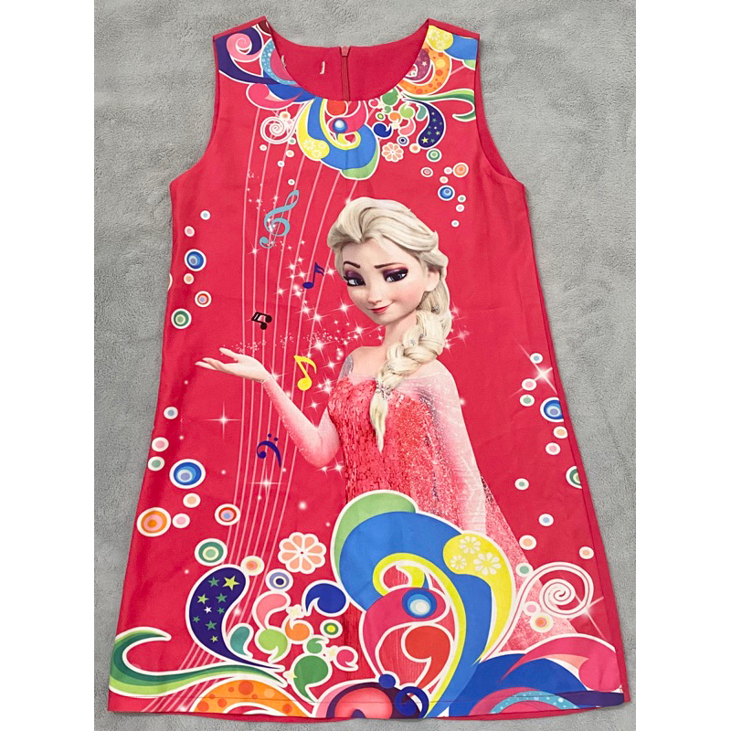 Đầm chữ A hồng hình nữ hoàng Elsa cho bé gái