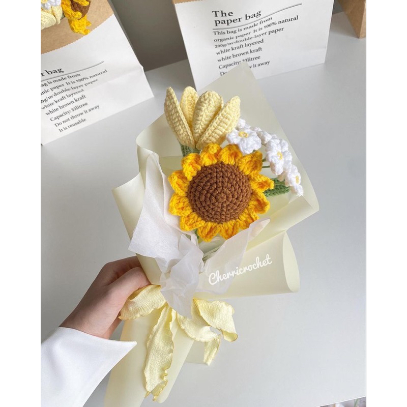 Bó hoa hướng dương bằng len handmade quà tặng trang trí