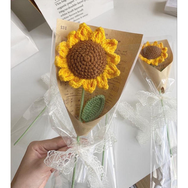 Bó hoa hướng dương bằng len handmade quà tặng trang trí