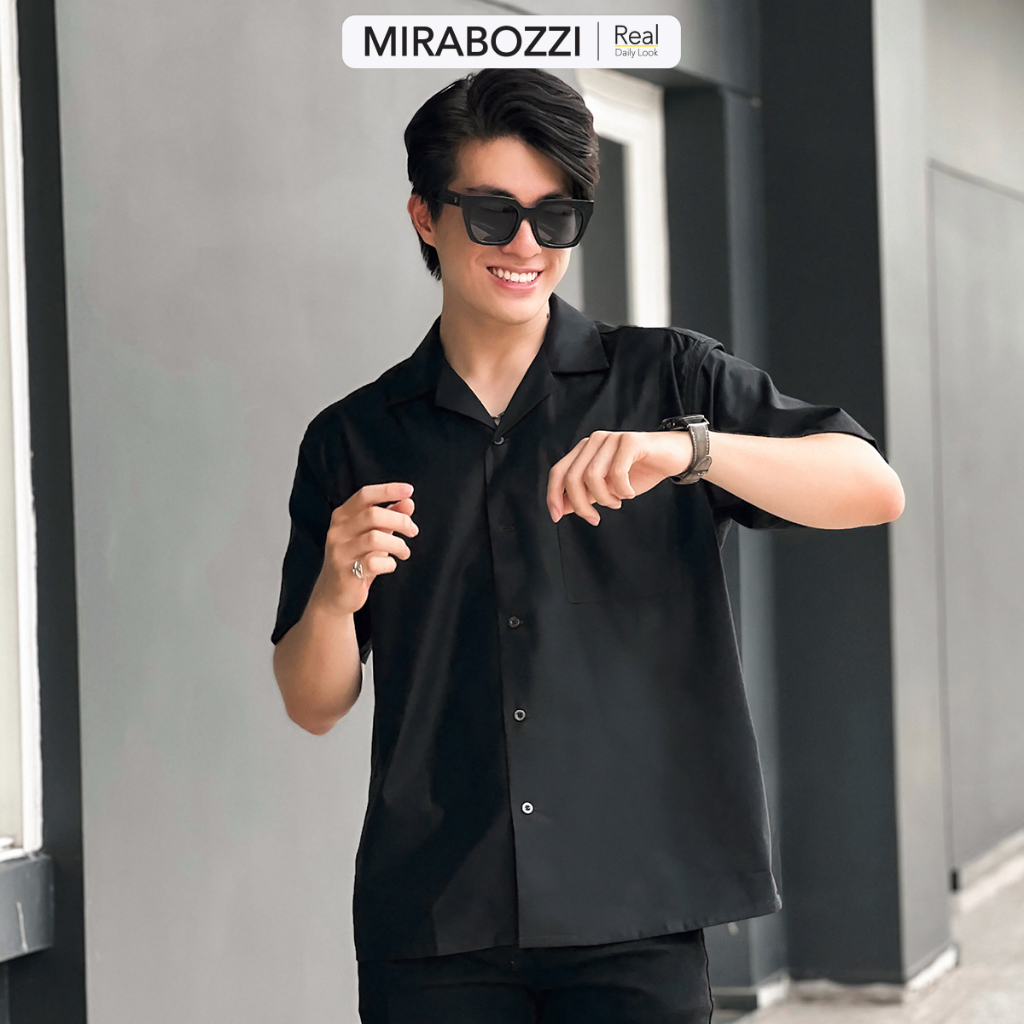 Sơ Mi Nam MIRABOZZI Cổ Mở Loose-fitting Phối Túi Dáng Rộng