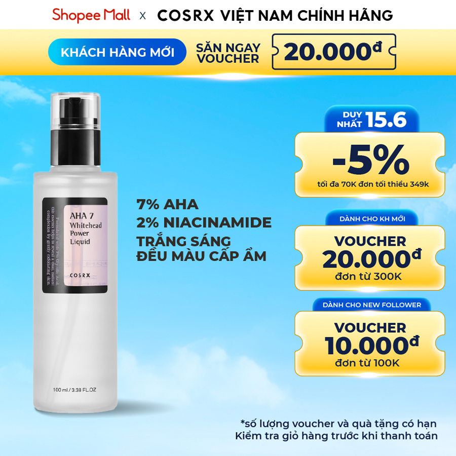 Nước cân bằng COSRX AHA Whitehead Power Liquid AHA 7% 2% Niacinamide 2% 100mL