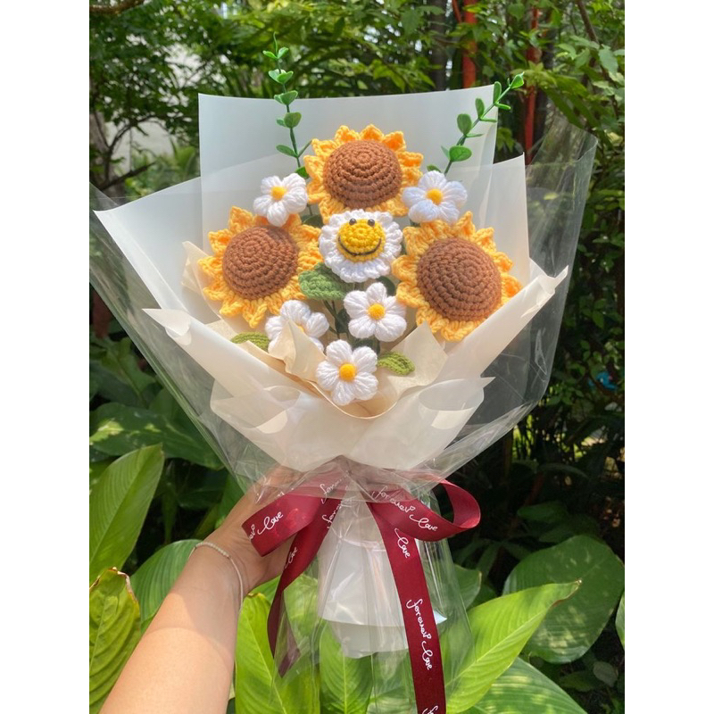 Bó hoa hướng dương bằng len handmade quà tặng trang trí