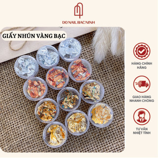 Giấy bạc nail, giấy nhún vàng bạc ẩn gel trang trí móng sang chảnh - set 12 hũ