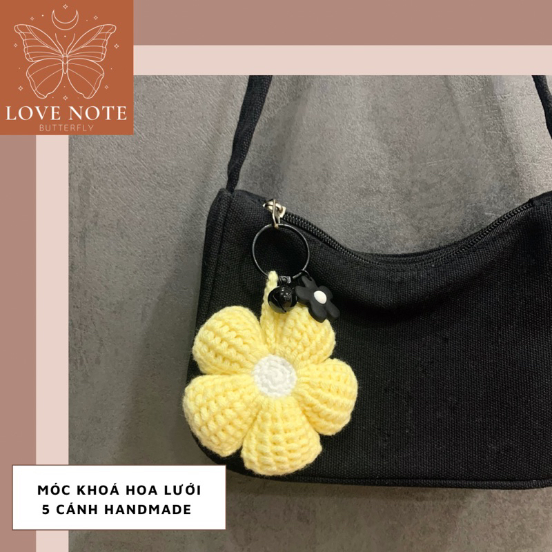 Móc khoá hoa lưới 5 cánh bằng len handmade xinh xắn treo chìa khoá, balo, túi xách