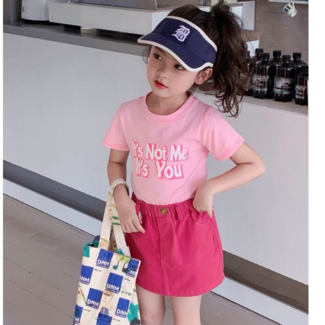 Sét chân váy hồng mix cùng áo phông thời trang cho bé gái từ 8-29kg
