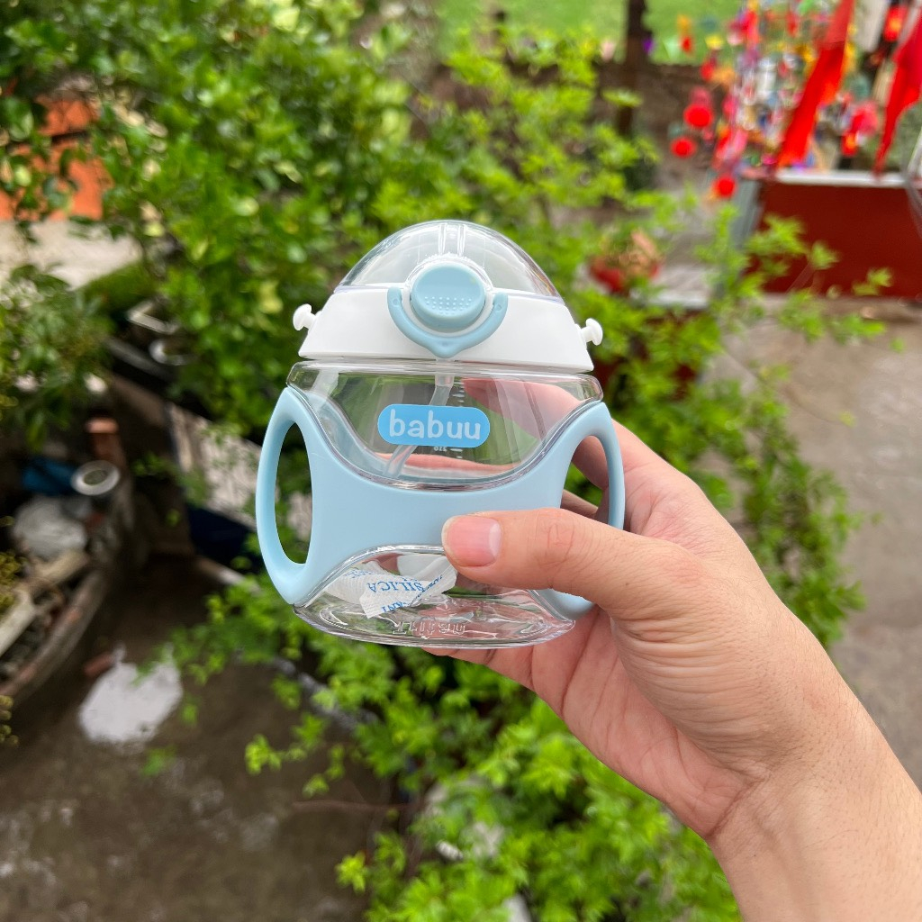 Bình tông đựng nước /Bình tập hút nước chống sặc Babuu 330ml kèm dây đeo