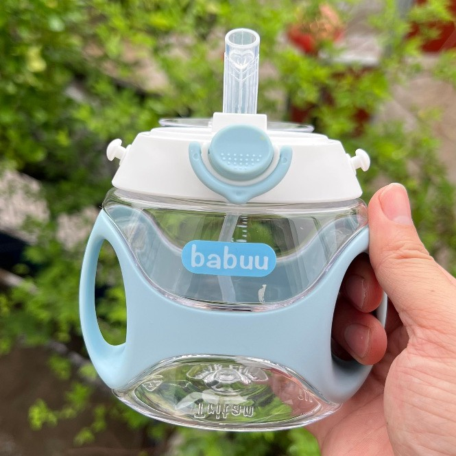 Bình tông đựng nước /Bình tập hút nước chống sặc Babuu 330ml kèm dây đeo