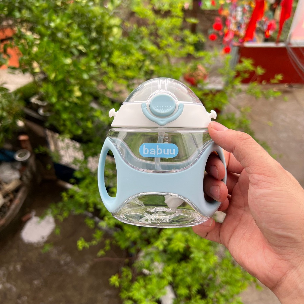 Bình tông đựng nước /Bình tập hút nước chống sặc Babuu 330ml kèm dây đeo