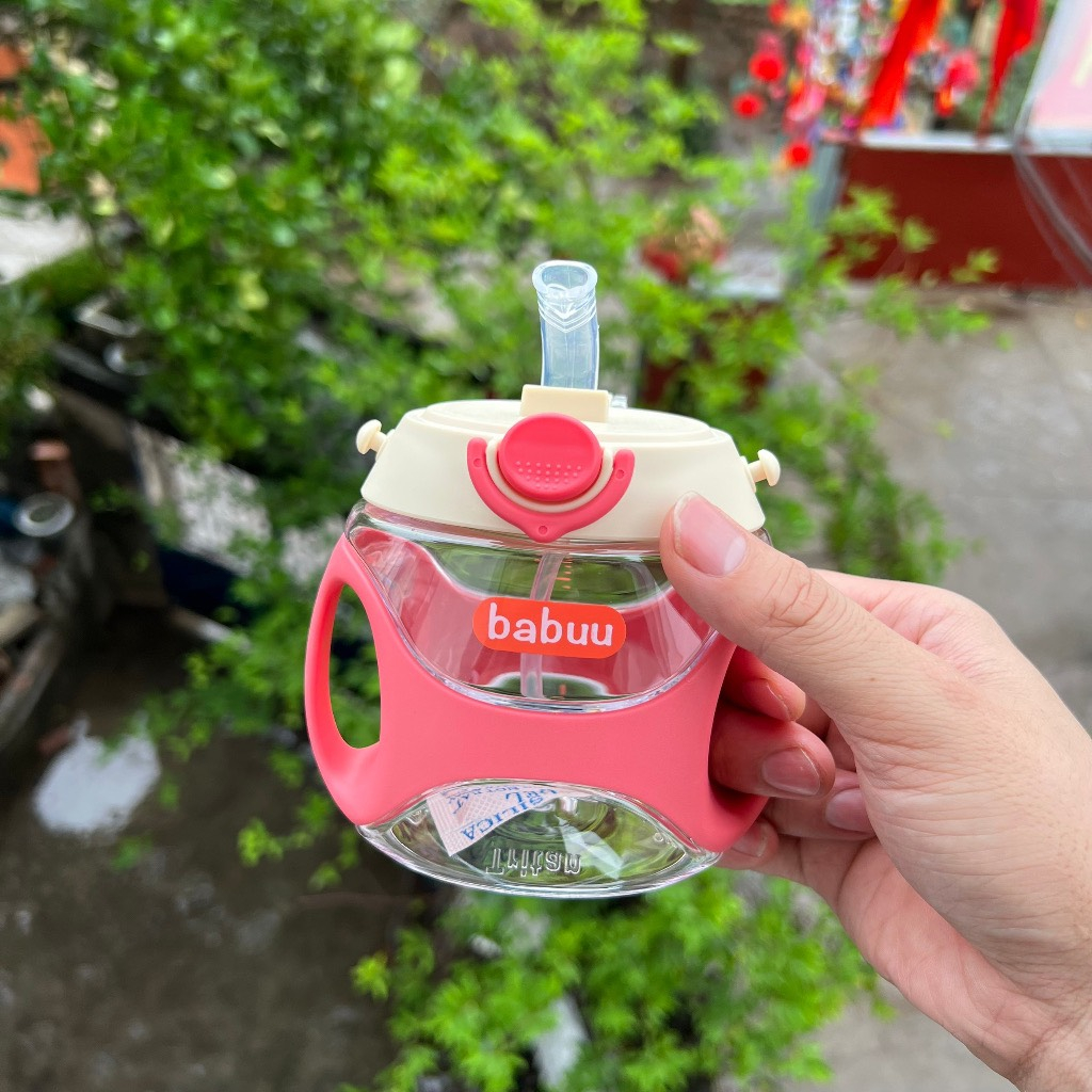 Bình tông đựng nước /Bình tập hút nước chống sặc Babuu 330ml kèm dây đeo