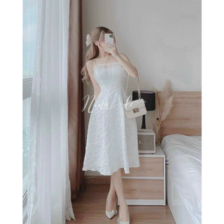Đầm nữ thời trang mặc đi chơi dễ thương chất xốp nhật hai dây cúp ngực phối voan kiếng váy xoè xinh xắn