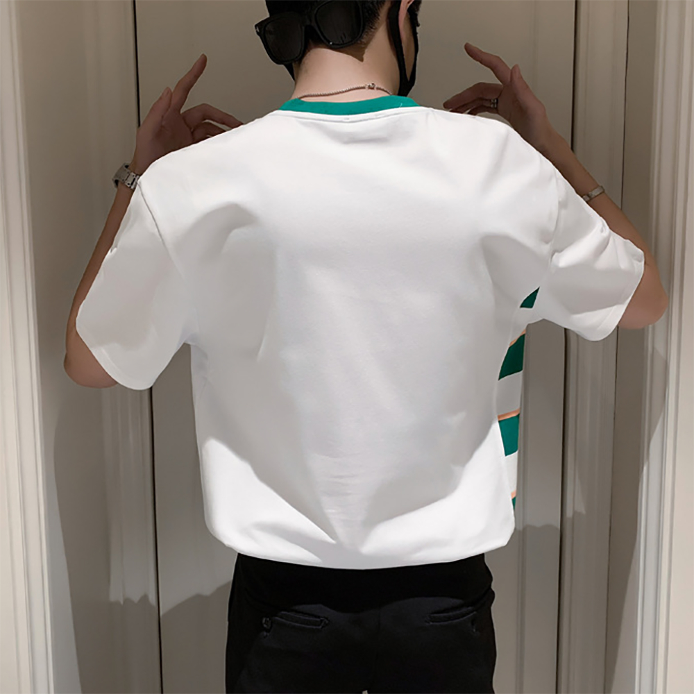 Áo thun nam áo phông nam phối màu kẻ xanh chất cotton co dãn thoải mái H72