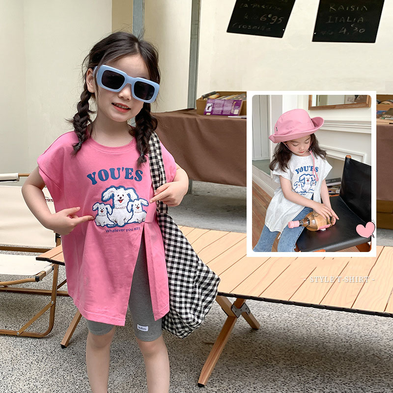 Áo phông cộc tay xẻ tà cho bé gái DMINT sành điệu, chất cotton mềm mát - Quần áo trẻ em mùa hè AMBBKIDS