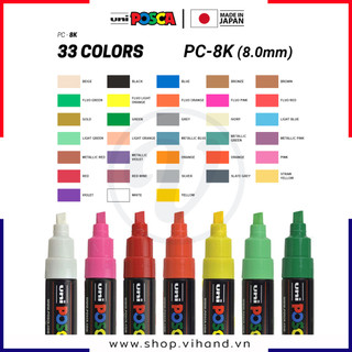 [VIHAND - CHÍNH HÃNG] Bút sơn nước vẽ đa chất liệu Uni Posca PC-8K - Ngòi 8.0mm (Cây lẻ)
