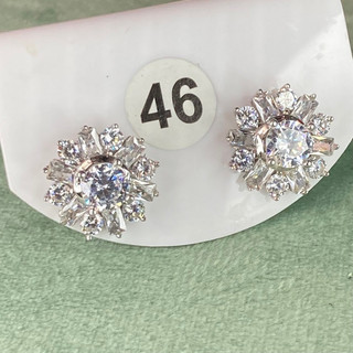 Bông tai bạc số 46 , đá 5mm CZ Moissanite, bạc ý xi kim