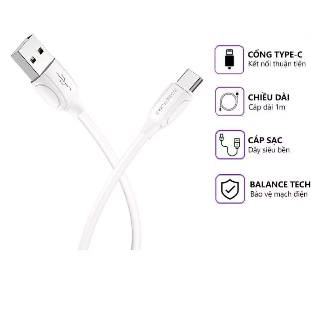 Dây Cáp Sạc Nhanh BH 12Tháng BOFONE BX51 Bọc Dù Cho IP/Android Micro/Type-C Android Dài 1M Chính Hãng | BigBuy360 - bigbuy360.vn
