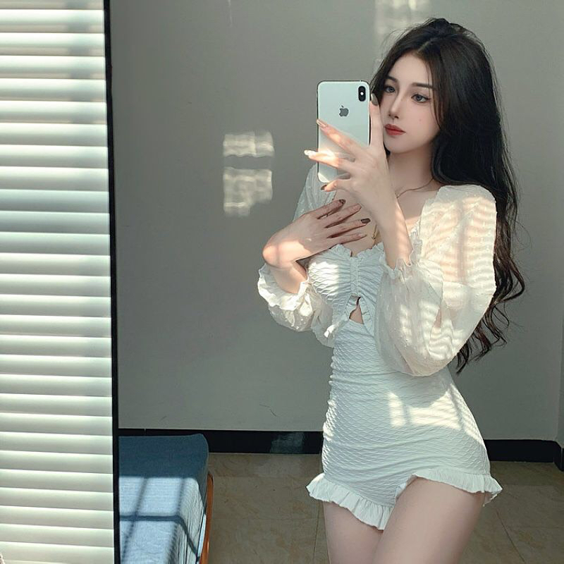 Bikini một mảnh dài tay xinh xắn, đồ bơi liền thân tay bồng dễ thương