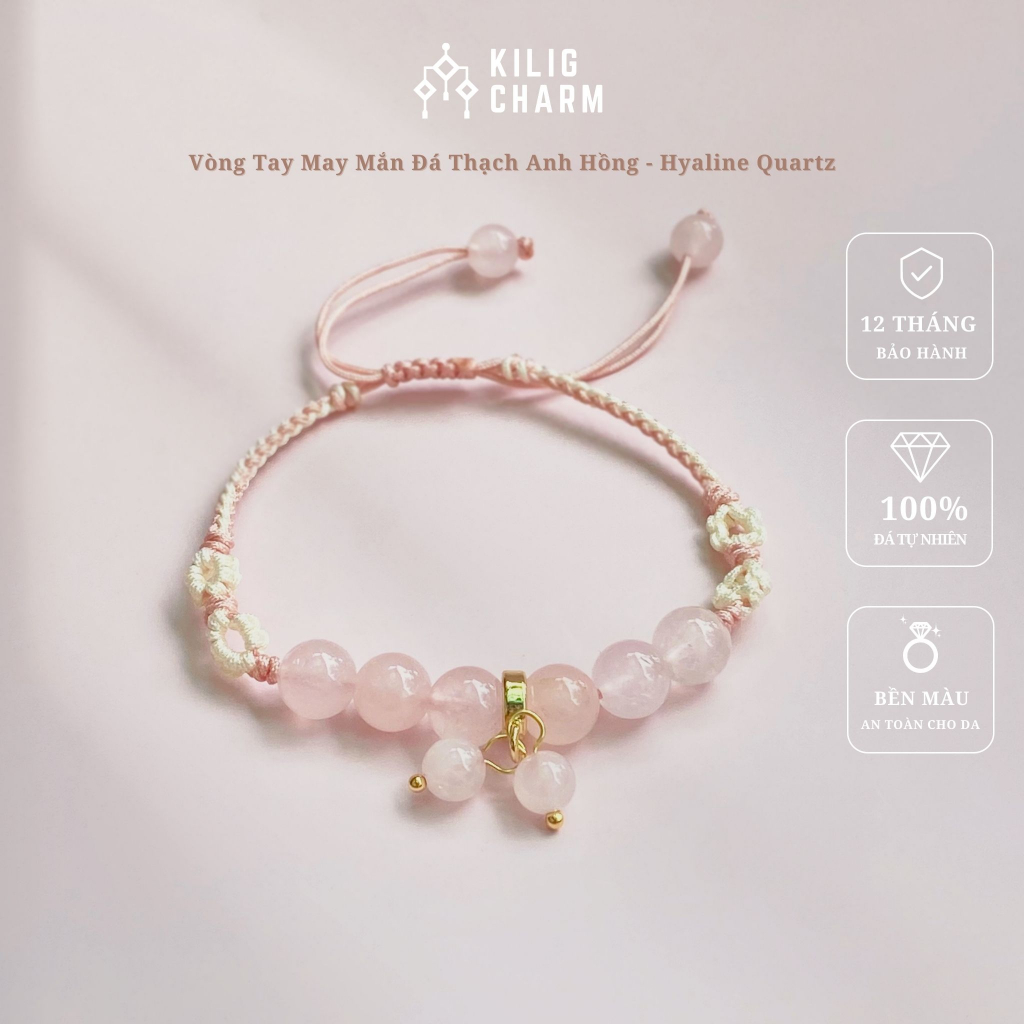 Vòng tay đá năng lượng thạch anh dâu tây thu hút tình duyên, sáng tạo dành cho nữ tự điều chỉnh size - KILIG CHARM KC02