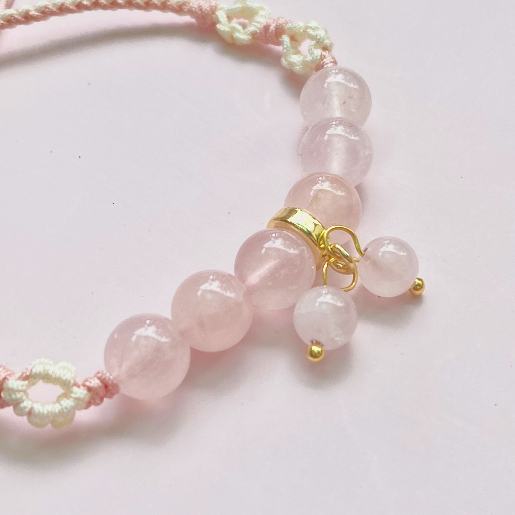 Vòng tay đá năng lượng thạch anh dâu tây thu hút tình duyên, sáng tạo dành cho nữ tự điều chỉnh size - KILIG CHARM KC02