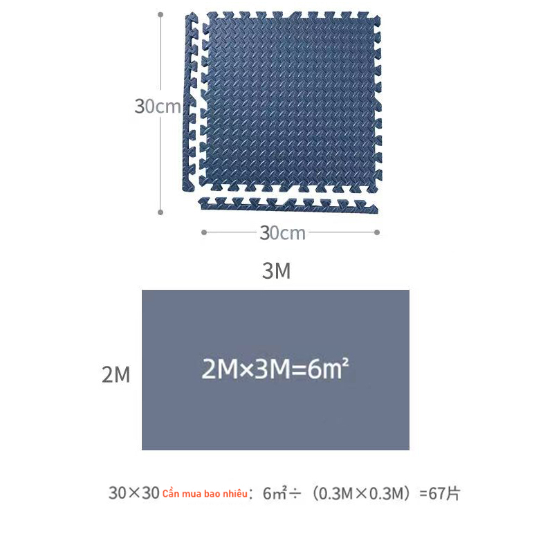 Thảm Xốp Ghép lót sàn 30x30cm xpe Korea miếng dày tấm trải sàn cho bé vân gỗ gấp gọn Dày 2.5cm