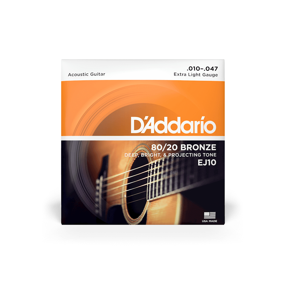 Bộ dây đàn Guitar Acoustic - D'Addario EJ10 - 80/20 Bronze, Extra Light Gauge .010-.047 (10-47)