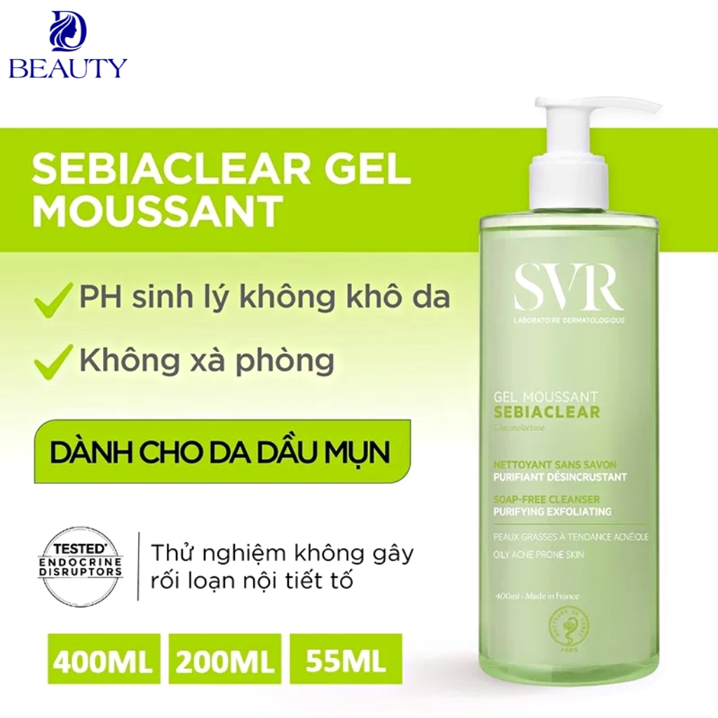 Sữa Rửa Mặt SVR Sebiaclear Gel Moussant 55-200-400ml Của Pháp Giúp làm sạch, tẩy tế bào chết cho da dầu mụn